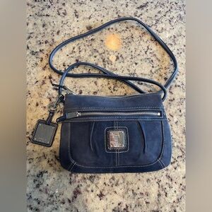 Navy Blue suede Tignanello Crossbody Bag and keychain